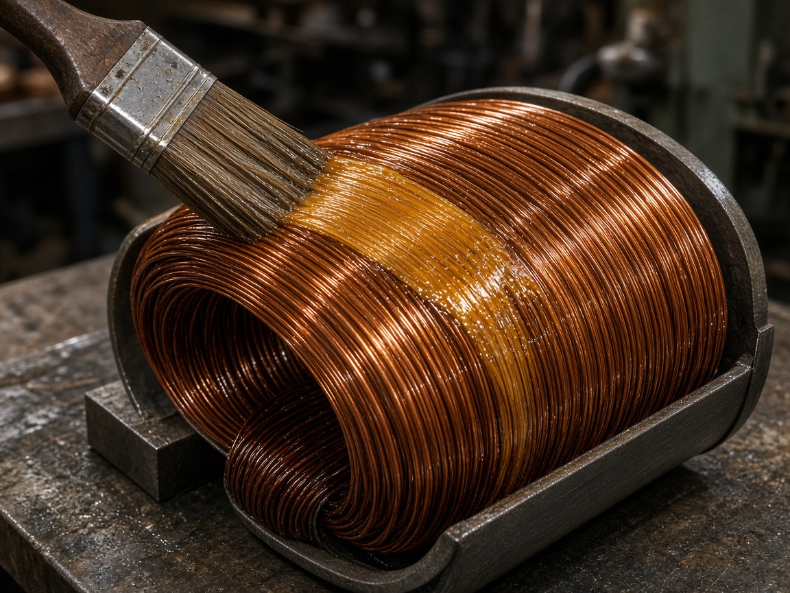 Varnish dripping from a freshly wound coil