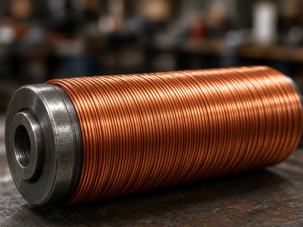 Close-up of a varnished copper winding