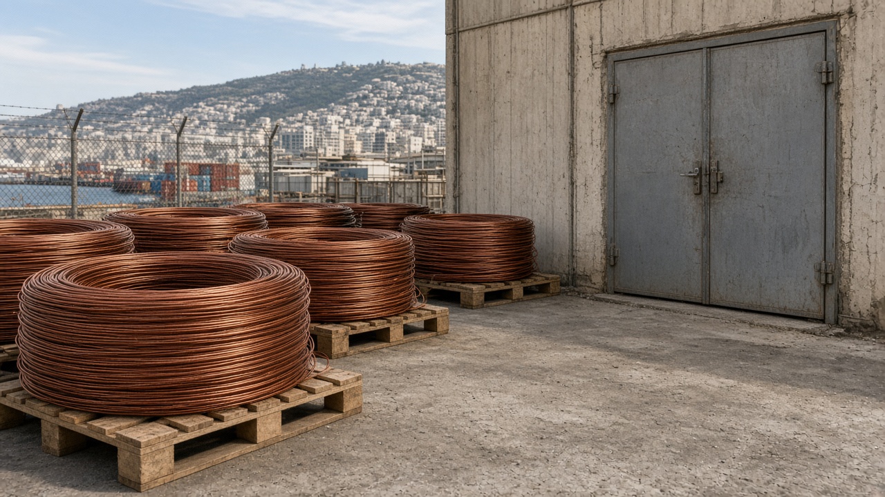 Industrial yard with copper wire drums